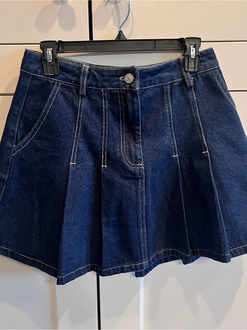 Grey Lab Dark Blue Denim Pleated Mini Skirt-medium